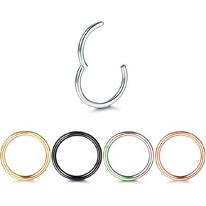 Oveta 5pcs Hoop Nose Ring 14G 16G 18G Surgical Steel Nose Ring Hinged Segment Ring Septum Ring Cartilage Daith Conch Earrings Hoop Piercing Jewelry, Gold Black Silver Rosegold Rainbow Colors in Kuwait