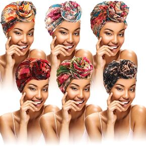 African Head Wrap for Women 6 Pieces Turban Headwraps African Tie Dye Hair Wrap India Turban Head Beanie Cover Long Hair Scarf Head Wrap Multicoloured