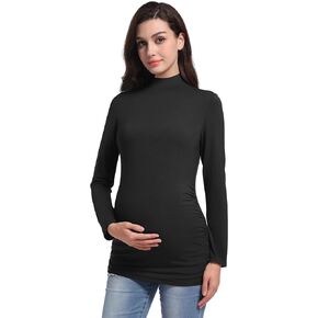 V VOCNI Maternity Shirts Long Sleeve Mock Neck Tshirt Maternity Tops Ruch Sides Pregnancy Tee Top