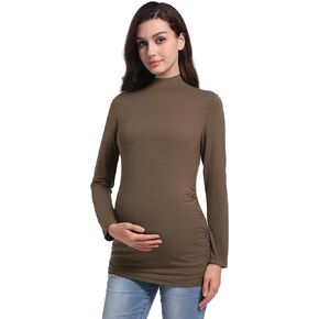 V VOCNI Maternity Shirts Long Sleeve Mock Neck Tshirt Maternity Tops Ruch Sides Pregnancy Tee Top