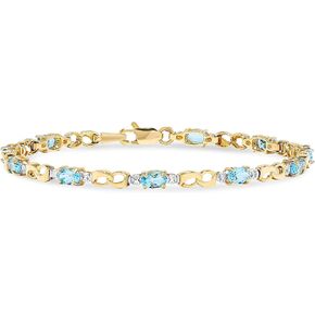 Jewelry Bliss سوار من الذهب الأصفر عيار 10 قيراط بيضاوي أصلي من الياقوت الأزرق أو التوباز الأزرق مع لمسة من الماس، سوار تنس إنفينيتي لينك، سوار حجر الميلاد في أبريل وديسمبر للنساء، عيد الحب، عيد الأم، 7 بوصات in Kuwait