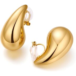 فارمارين اقراط ذهبية بمشبك للنساء، اقراط كبيرة بتصميم قطرة ماء ذهبية غير مثقوبة، هدية مجوهرات عصرية، نحاس، بدون احجار كريمة in Kuwait