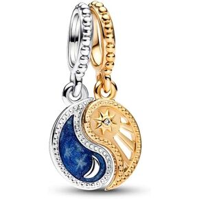 Pandora Two-Tone Splittable Sun & Moon Dangle Charm - Bracelet Charm Me & Moments Bracelets - Stunning Women's Jewelry - Sterling Silver & 14k Gold with Blue Crystals - With Gift Box