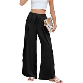 BMJL Womens Wide Leg Pants Side Split High Waisted Palazzo Beach Pants Summer Boho Flowy Trousers