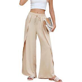 BMJL Womens Wide Leg Pants Side Split High Waisted Palazzo Beach Pants Summer Boho Flowy Trousers