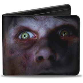 Buckle-Down Men's Horror Movies Wallet, Bifold, The Exorcist Regans Face Close Up Logo Black White, Vegan Leather, 4.0" x 3.5"