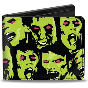 Buckle-Down Men's Wallet, Bifold, Zombie Expressions Black Green Red, Vegan Leather, Multi, 4.0" x 3.5"