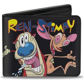 Ren and Stimpy Men's Buckle-Down PU Bifold Wallet Buddy Pose Black, Multicolor, 4.0" x 3.5"