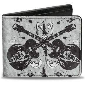 Buckle-Down Men's Wallet, Bifold, Electric Guitars Gray, Vegan Leather, 4.0" x 3.5"