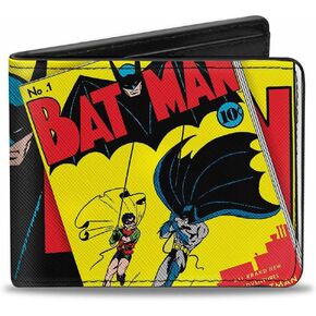 Buckle-Down DC Comics Wallet, Bifold, Classic Batman Issue 1 Robin Batman Logo Close Up Cover Pose, Vegan Leather