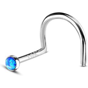 COCHARM 10k White Gold Opal Nose Stud 20g 10k White Gold Opal Nose Rings for Women Blue Opal Nose Ring Piercing Nose Bone Nose Pin 10k, Created Opal, created opal