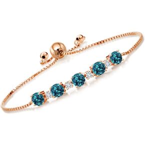 Gem Stone King 18K Rose Gold Plated Silver London Blue Topaz and White Lab Grown Diamond Tennis Bracelet For Women (3.76 Cttw, Gemstone Birthstone, Fully Adjustable Up to 9 Inch)