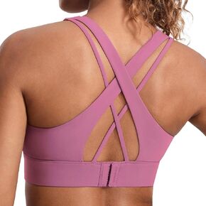 SYROKAN Criss Cross Back Sports Bra High Neck High Impact Zip Front Wireless Bras with Support and Lift