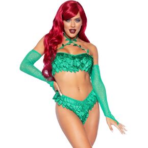 Leg Avenue Women's 3 Pc Poison Temptress Costume with Halter Top, Panty, Arm Sleeves
