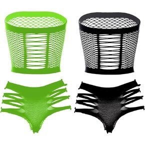 SEXYTINE 2pcs (أسود + أخضر) مجموعة الملابس الداخلية النسائية المثيرة شبكة صيد السمك شبكة بيبي دول ارتداءها وفستان صغير مقاس واحد يحتضن أسلوبًا مغريًا بألوان نابضة بالحياة in Kuwait