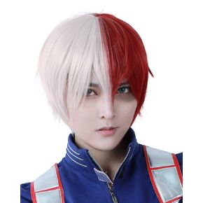 miccostumes Men's Anime Cosplay Wig Mixed Red & White Short Synthetic Hair Halloween