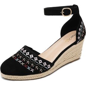 DREAM PAIRS Women's Espadrilles Closed Toe Ankle Strap Dressy Platform Wedge Sandals