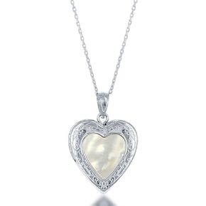 Beaux Bijoux Sterling Silver Mother of Pearl Heart Locket 18" Necklace