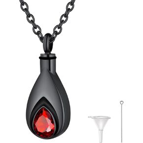 U7 Urn Necklace for Ashes Stainless Steel/Black/18K Gold Plated Locket Pendant Elegant Teardrop Necklaces with Birthstone Gift for Men Women