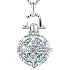AEONSLOVE Harmony Ball Pregnancy Bola Necklace, Vintage Cubic Zirconia Harmony Ball Locket Angel Chime Caller Bell 18mm Mexican Bola Balls Pendant Necklaces for Women, 30"/45'' Chain