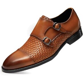 FRASOICUS Men ’s Dress Shoes Genuine Leather Single Monk Strap Slip-On Shoes for Formal Occasions