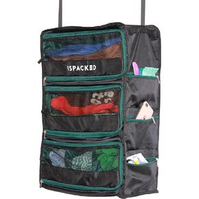 Suitcase Organizer with Hanger and Zipper | Pack Easy and More in your Large Luggage | Unpack Instantly with these Travel Packing for Suitcases (Black-Green, Large)