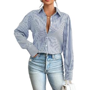 Zeagoo Womens Shirts Button Down Printed Lantern Long Sleeve Blouse Fashion Casual Tops 2024