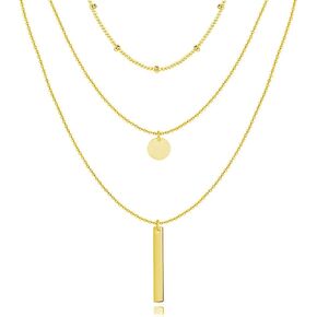 BLISI 18K Gold Plated Layered Necklaces for Women, Bead Round Disc Bar Y Pendant Necklace Set, Gold/Silver Triple Strand Choker Necklace for Women Trendy Gift