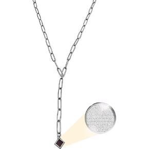 Christian Jewelry with Smallest Nano Bible - on Tiny Square Charm Pendant - Paperclip Y Neklace for Women with Entire KJV New Testament Holy Scriptures, 20" Stainless Steel Chain