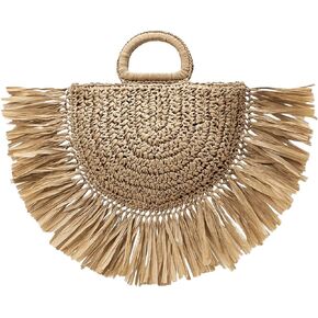 Floerns Women's Straw Bag Holiday Beach Vacation Fringe Trim Handbag