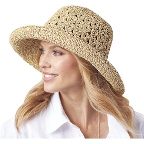 PGI Traders Packable Straw Hat for Women | Wide Floppy Brim Beach Cap | Foldable for Travel | Sun Protection | Summer Hat | Adjustable Interior Sizing | Large Khaki