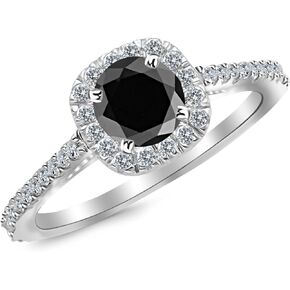 Gorgeous Classic Cushion Halo Style Diamond Engagement Ring with a 3 Carat Black Diamond Heirloom Quality Center