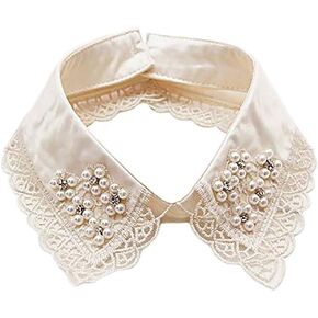 LANGUGU Detachable Blouse False Stand Collar Lace Pearl Rhinestones Flower Fake Collar Choker
