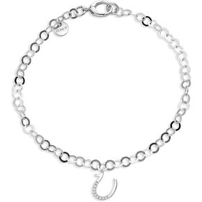 Gem Stone King 925 Sterling Silver Round Link Chain Bracelet For Women with Personalized White Moissanite A-Z Letter Initial Alphabet Charm (Made In Italy, 7.25 Inch)
