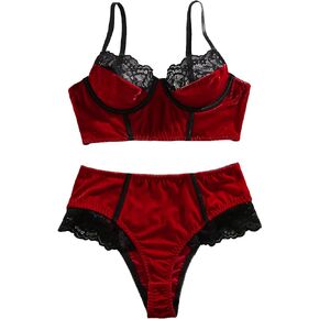 SOLY HUX Women's Lingerie Contrast Lace Underwire Lingerie Set Bra and Panty in Saudi Arabia