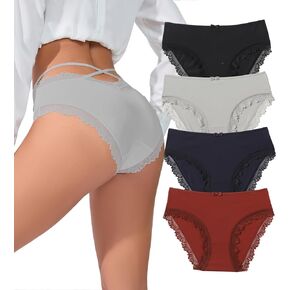 Avidlove Women's Underwear Lace Trim Classic Briefs Crisscross Back Panties 4 Packs