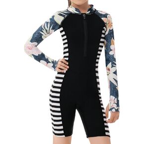 Girls Long Sleeve One-Piece Swimsuit: Rash Guard Boyleg UV UPF 50+ Sun Protection Surfing Bathing Suit