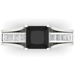 3.34ct Princess Cut Solitaire Natural Black Onyx Engagement Promise Anniversary Bridal Ring band set Sliding 14k White Gold