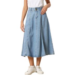 Allegra K Women's Casual Denim Skirt High Waist A-Line Classic Long Jean Skirts