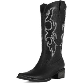 Cowboy Boots for Women - Embroidered Cowgirl Boots Western Mid Calf Fashion Chunky Heel Pointed Toe Country Boot