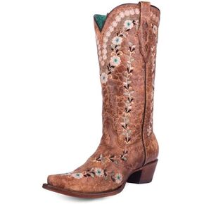 CORRAL LADIE'S COGNAC FLOWERED EMBROIDERY GLOW COLLECTION, CORRAL 43.8 X 34.8 X 11.0 SOLE,COWHIDE LEATHER, WESTERN BOOT, A4439