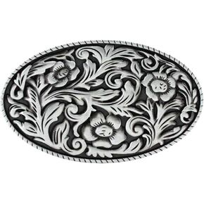 Belt Buckle, Oval Metal Unisex Buckle, Antique Silver Floral with Rope Edge Western Belt Buckle, Fashion Western Belt Buckle Cowboy Belt Buckle for Men and Women Daily use.3.6"*2.35", Silver,2.57Oz
