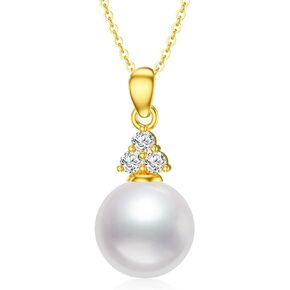 14K Gold Pearl Necklaces for Women Freshwater Cultured 9mm Pearl Necklace Real Solid Gold Jewelry Gift for Her