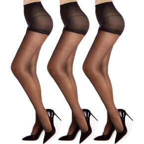 3 Pack Women's Sheer High Waist Tights-20D with Support and Reinforced Toes Pantyhose…