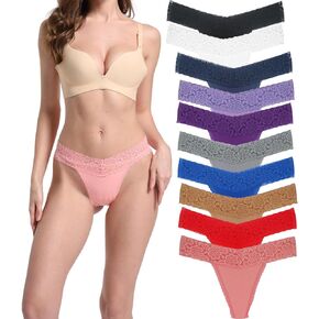 10 Pack Womens Lace Thongs Underwear T Back Low Rise See Throught Panties Cotton Lace Thongs For Women