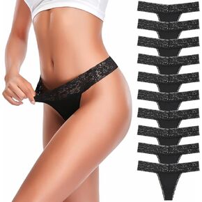 UMMISS Thongs for Women Sexy Lace Underwear Cotton Low Waist Breathable Stretch T Back Thong Panties 10 Pack