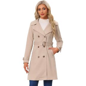 Allegra K Women's Faux Suede Trench Coat Jacket Classic 2023 Fall Winter Double Breasted Overcoat