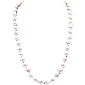 JYX JEWELLERY Single Strand 9-10mm Natural White Baroque Freshwater White Pearl Necklace for Women 20"