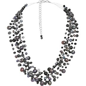 AeraVida Classy Cascades of Cultured Freshwater Black Pearls-Simulated Black Onyx Necklace | Freshwater Pearls Necklace | Simulated Black Pearl Necklace | Necklace for Women