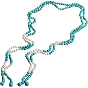 Gem Stone King 42 Inch 2 Separable Strands Cultured Freshwater Pearl and Simulated Turquoise Knot Necklace